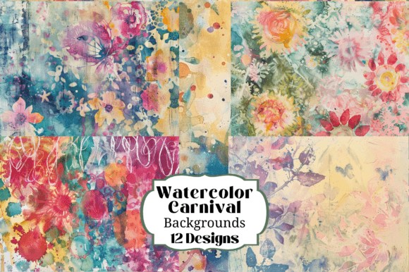 12 Watercolor Backgrounds Carnival: Vibrant Design Assets