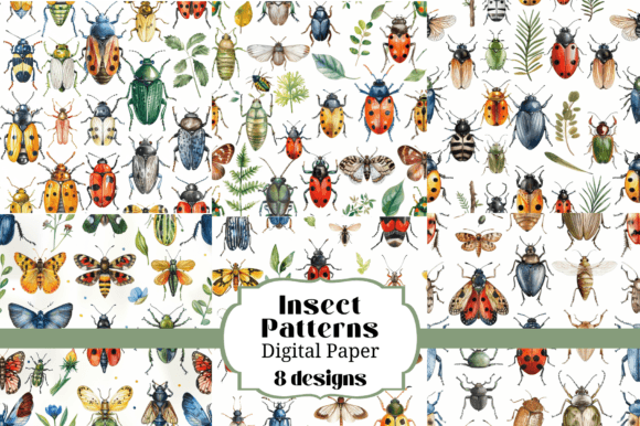 8 Seamless Insects Backgrounds: Patterns for Creative Projects