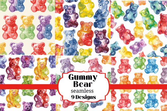 9 Gummy Bear Candy Seamless Backgrounds: Playful Patterns for Creative Projects