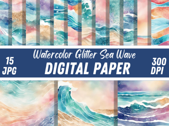 Dive into Design: Watercolor Glitter Sea Wave Backgrounds
