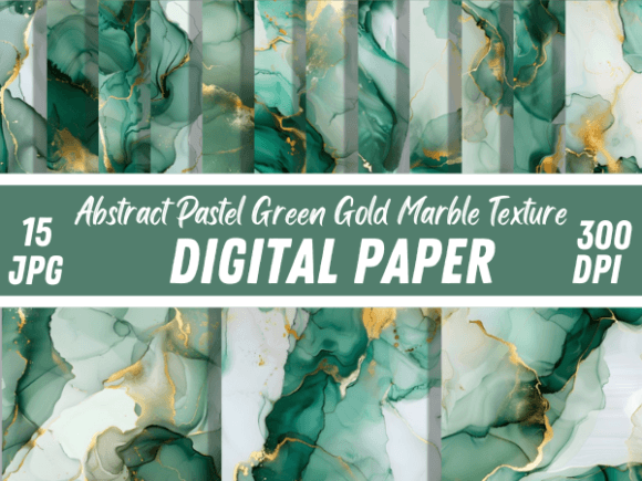 Elegant Pastel Green Gold Marble Backgrounds for Designers