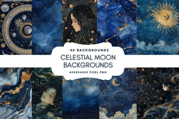 Heavenly Moon Zodiac Watercolor Backgrounds