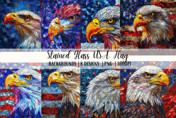 Stained Glass USA Flag Backgrounds for Digital Design