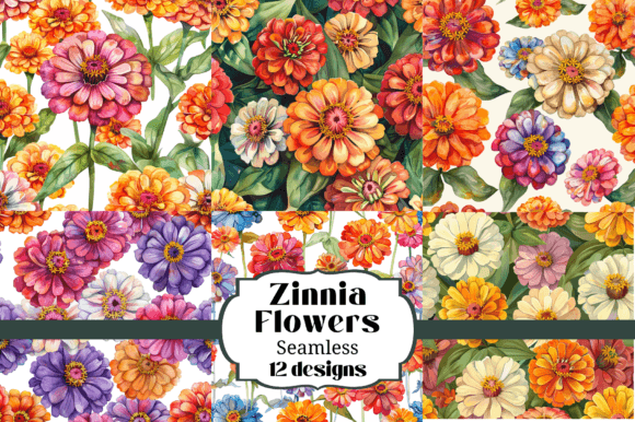 Watercolor Zinnia Seamless Backgrounds for Digital Crafting
